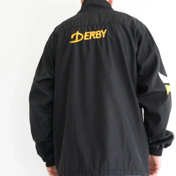 Vintage 90s Derby Black And Yellow Zip Up Nylon Windbreaker  Jacket 2XL - Picture 3 of 12